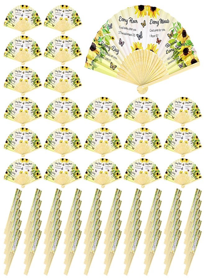 Youdaju 72 Pcs Christian Paper Hand Fans Foldable Church Handheld Fans Bulk Yellow Sunflower Foldable Bamboo Fan with Bamboo Frames Thank You Fan Vintage Handheld Fan for Bible Church Decorations Gift - Image 1